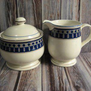 MIKASA POTTER'S TOUCH CB009 AZTEC BLUE FOOTED CREAM & COVERED SUGAR SET